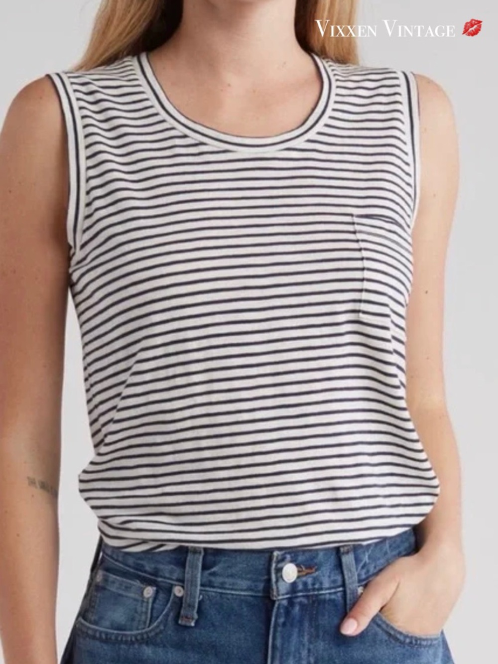 MADEWELL 'SANDBERG STRIPE POCKET MUSCLE TANK' IN DEEP NAVY